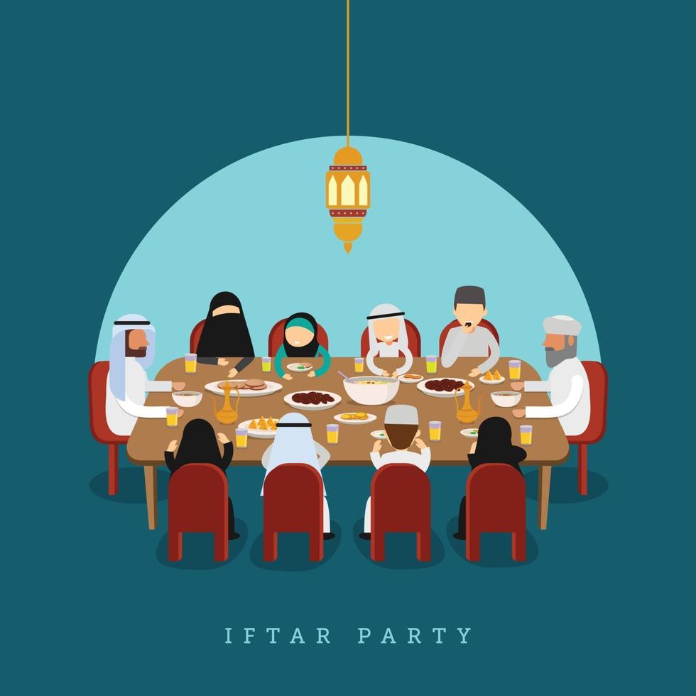 iftar-feest met familie in ramadan vector
