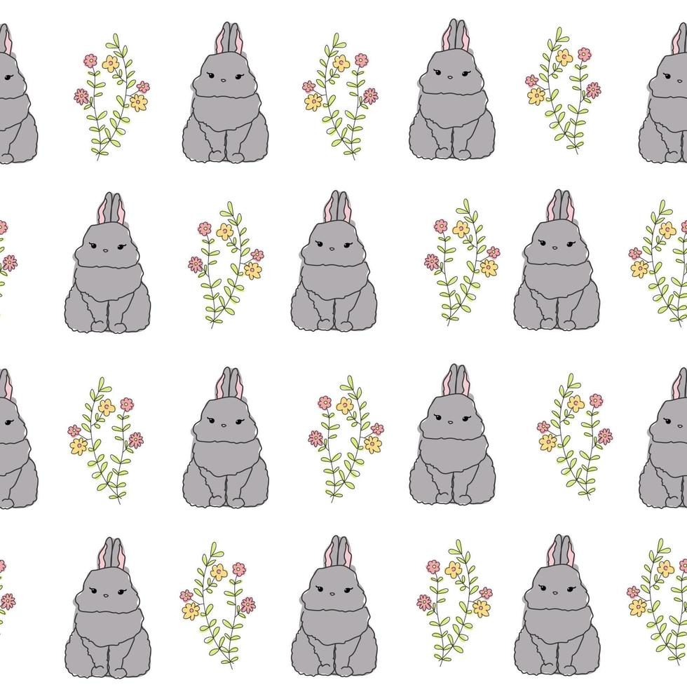 schattig wit patroon bloemen doodle konijn naadloze achtergrond bunny vector