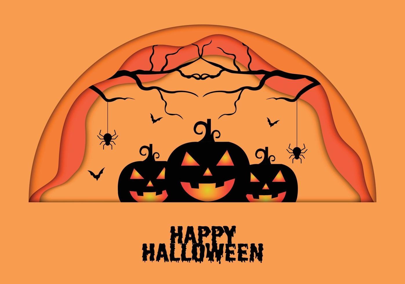 happy halloween pompoen in papercut vector