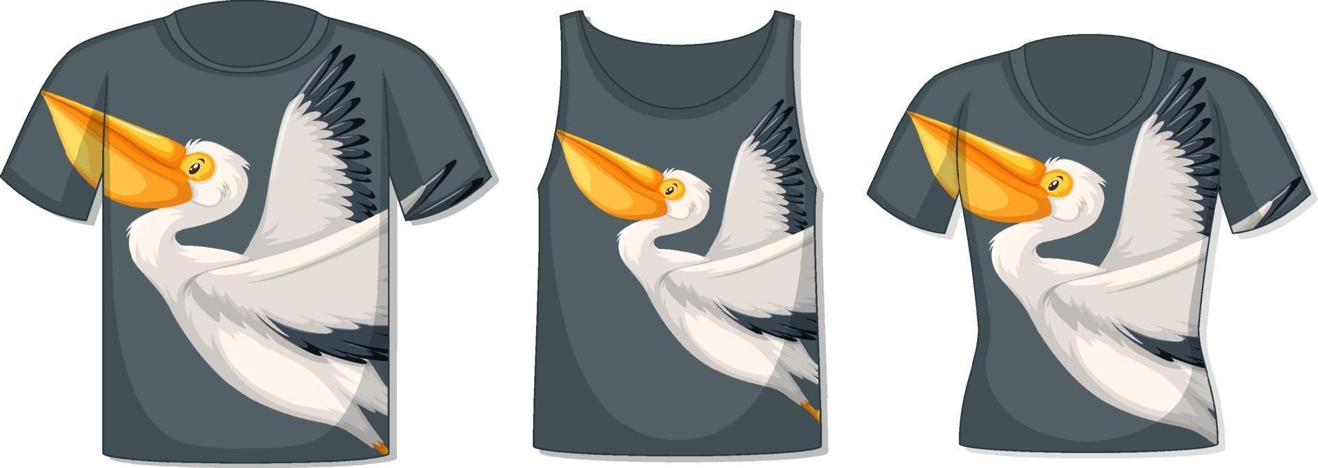 voorkant van t-shirt met pelikaansjabloon vector
