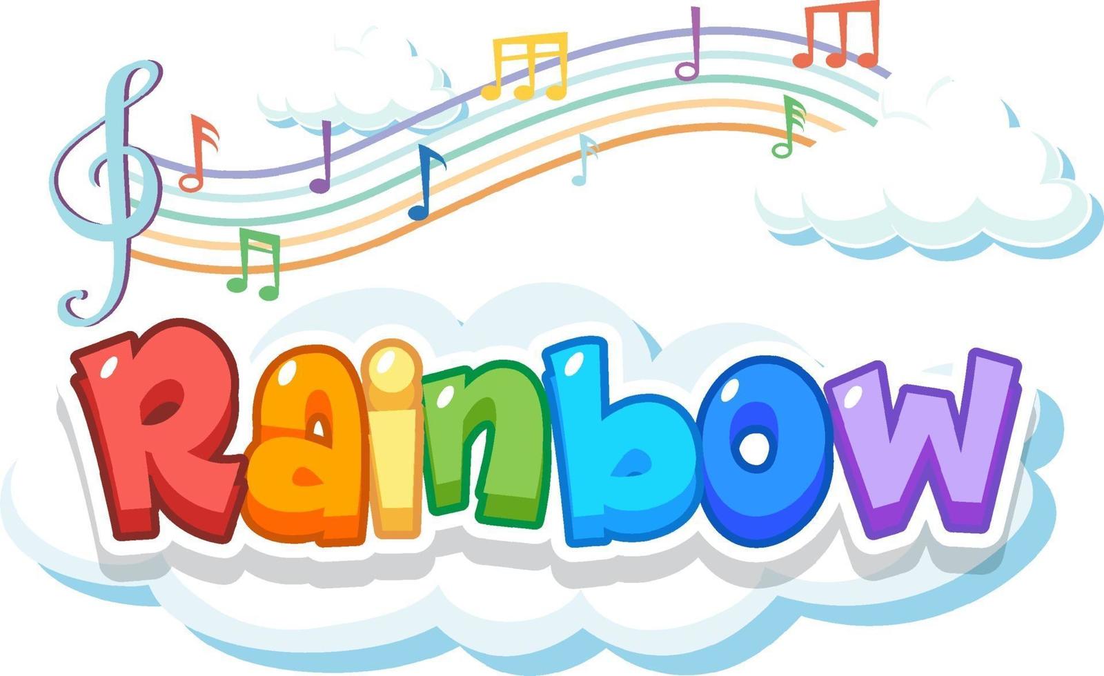 regenboogwoordlogo op de wolk met melodiesymbolen vector