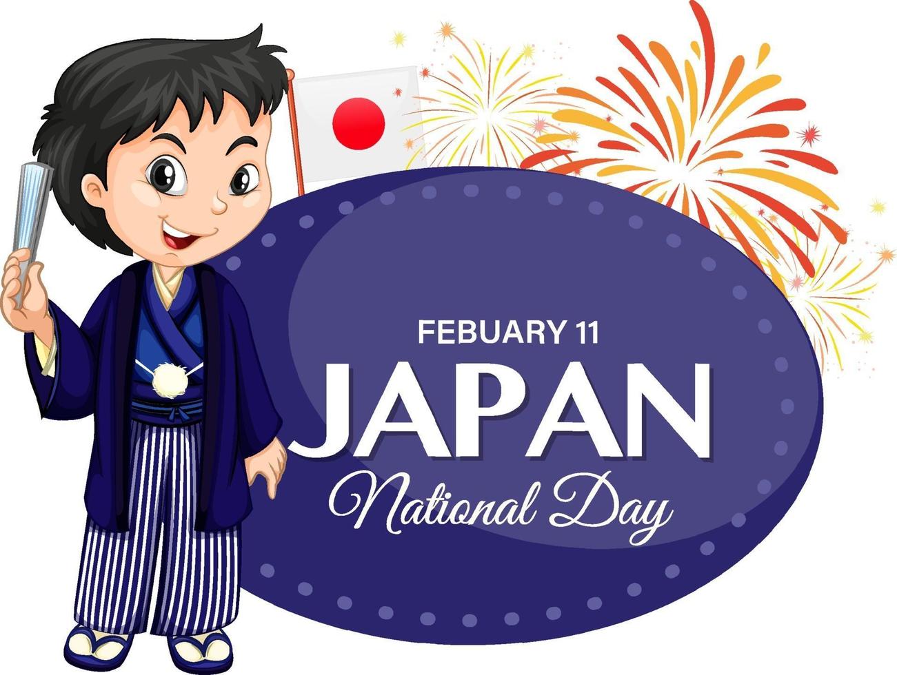 japan nationale feestdag banner met japans stripfiguur voor kinderen vector