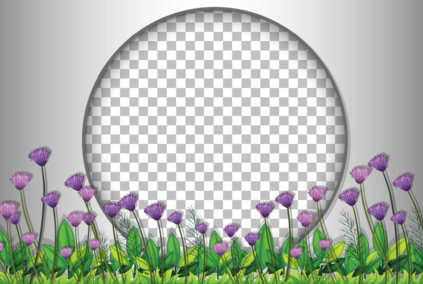 rond frame met paarse bloemenveldsjabloon vector