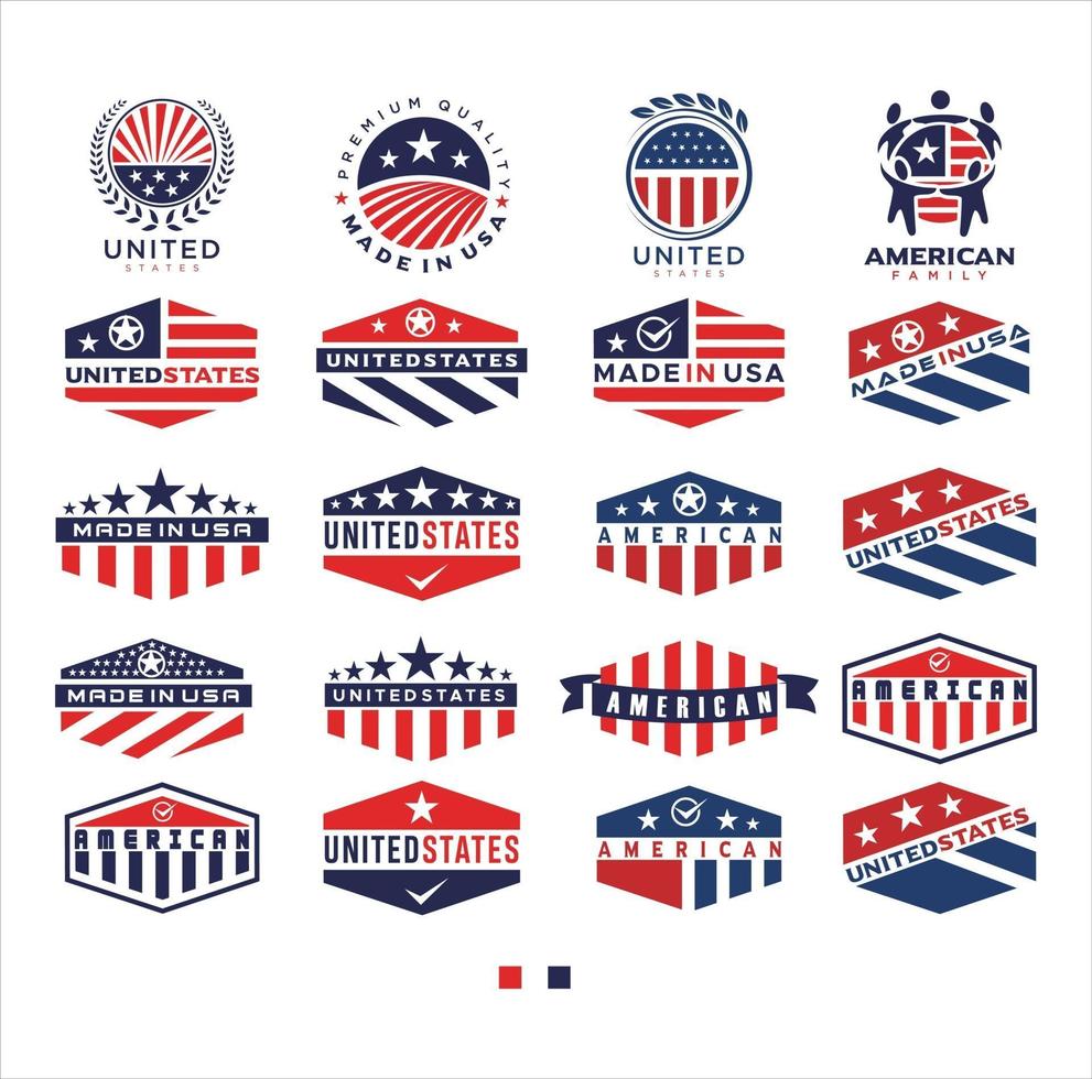 grote set van het embleemontwerp van de Verenigde Staten. gemaakt in de VS logo Amerikaanse vlag vector