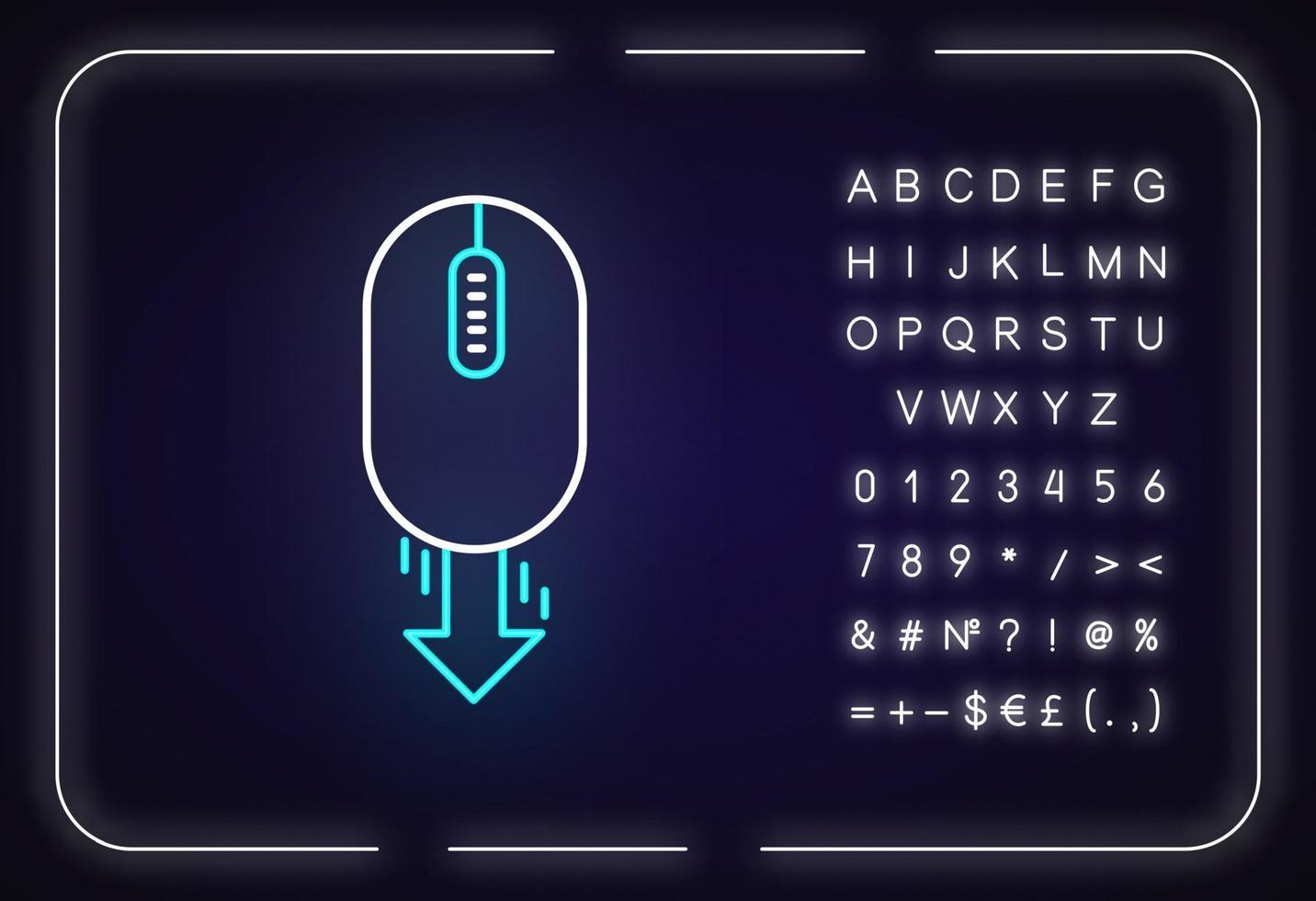 muis en pijl-omlaag neonlichtpictogram vector