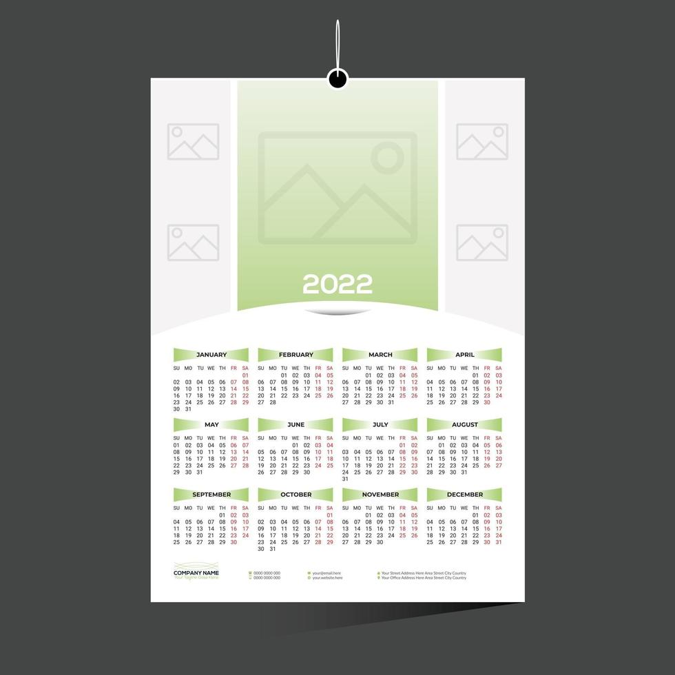 groen gekleurd 12 maanden 2022 kalenderontwerp voor elk soort gebruik vector