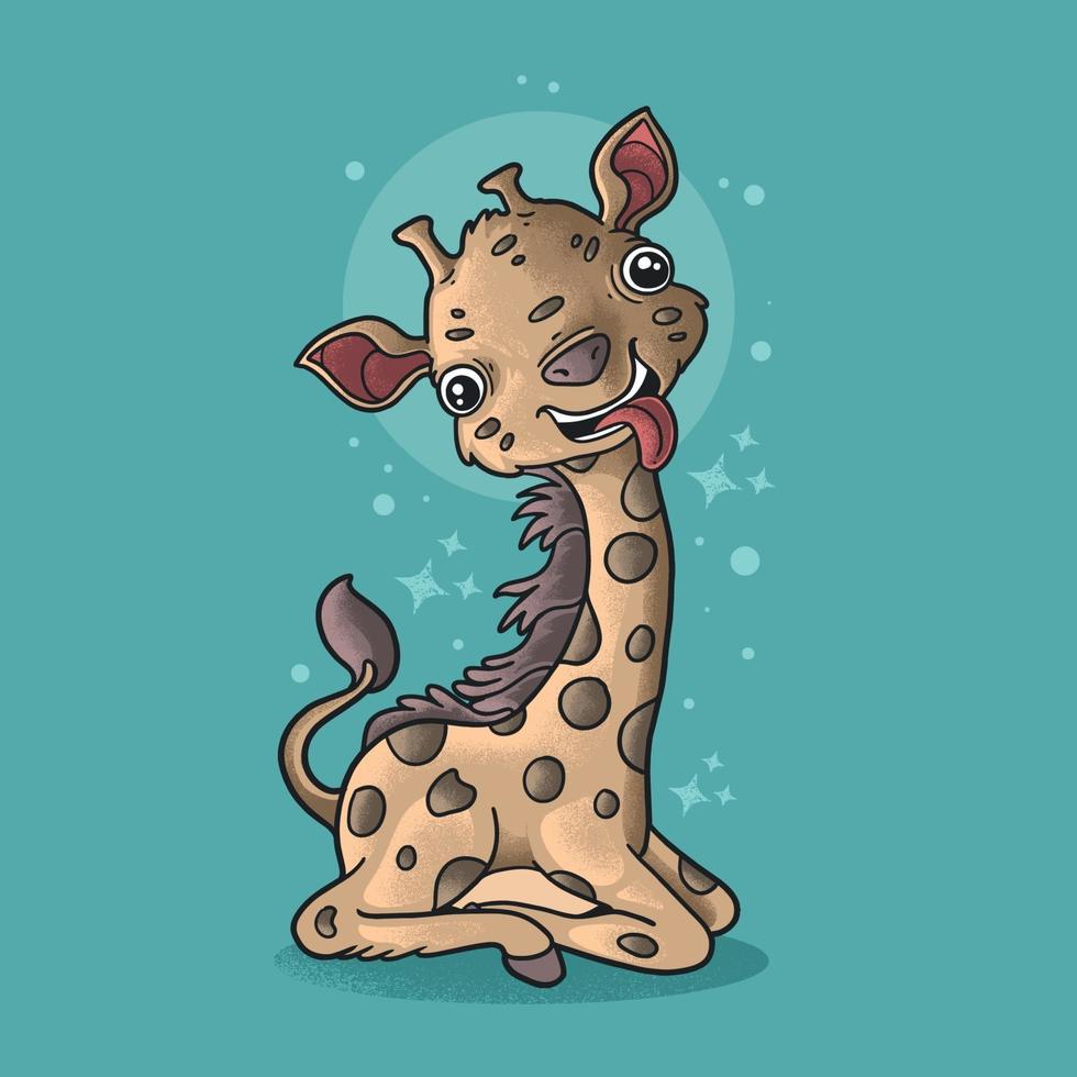 kleine giraf glimlachend illustratie vector grunge stijl