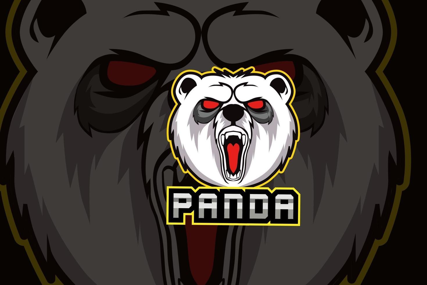 panda mascotte voor sport en esports logo geïsoleerd op donkere achtergrond vector