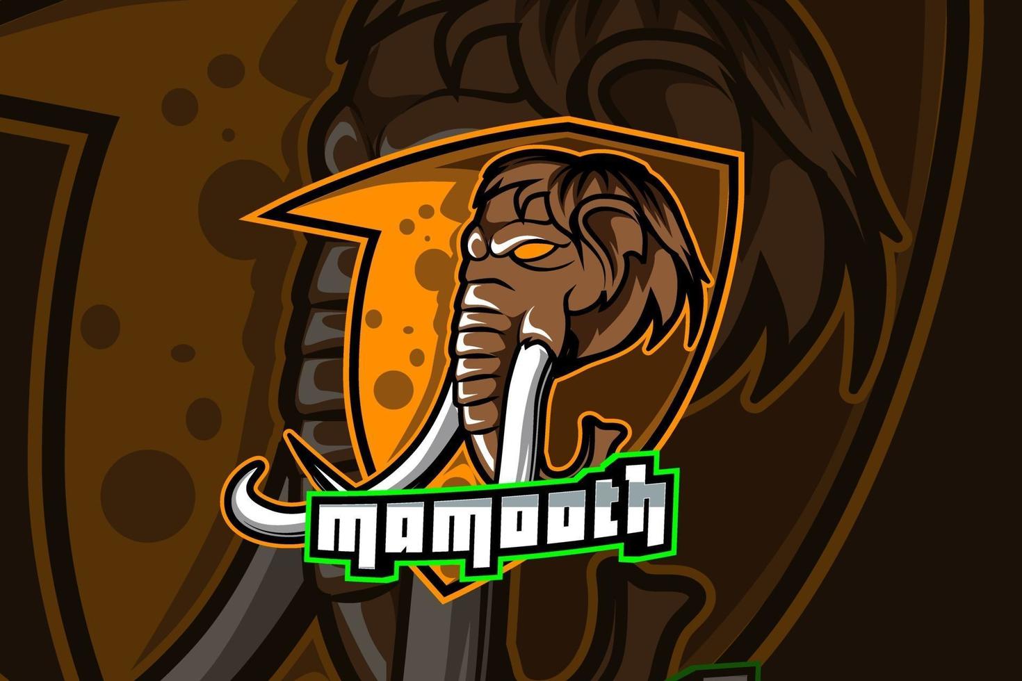 mammoet mascotte voor sport en esports logo geïsoleerd op donkere achtergrond vector