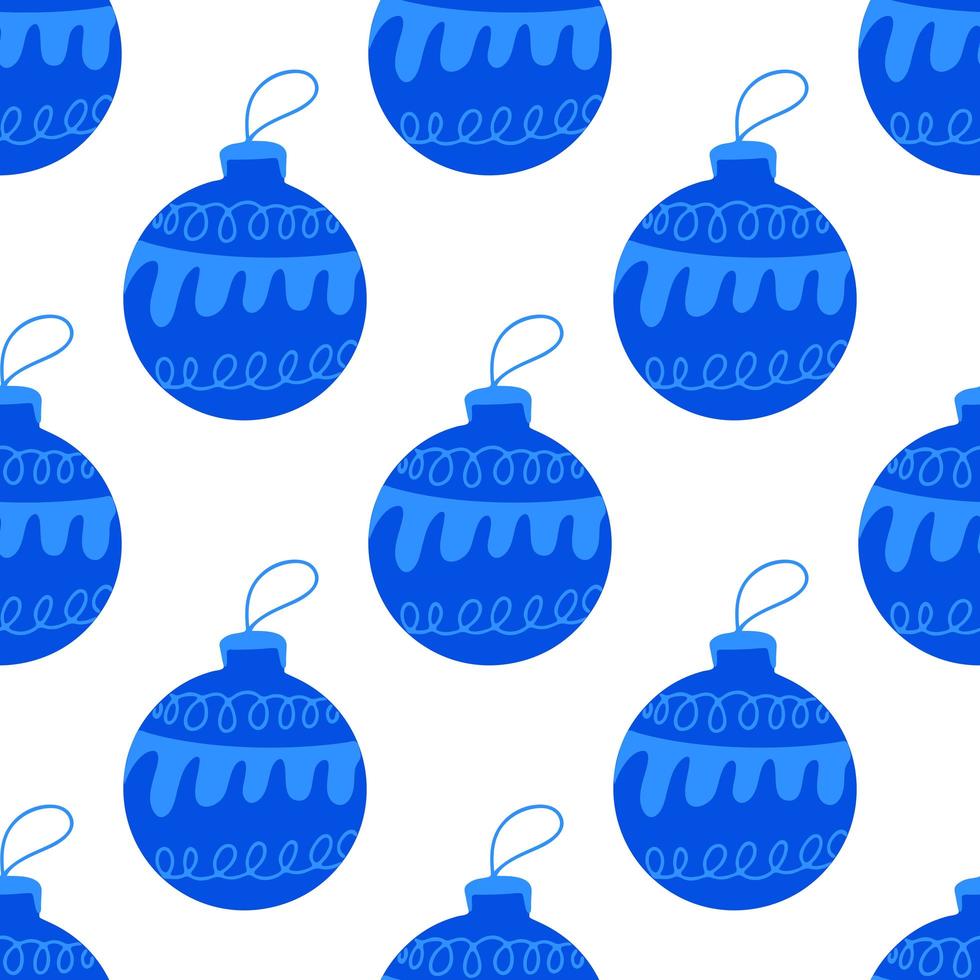 naadloos patroon, handgetekende blauwe kerstboombal met doodles vector