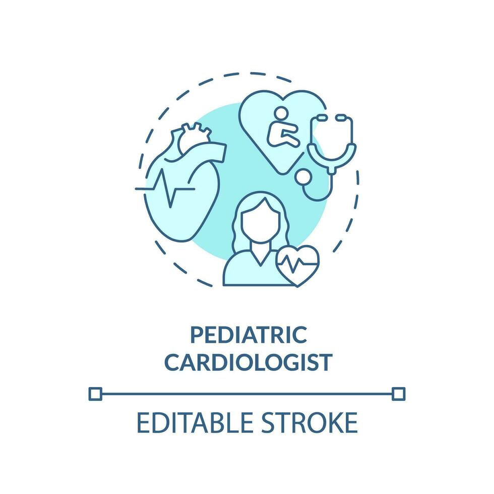 pediatrisch cardioloog turkoois concept icoon. hart dokter. gezondheidszorg beoefenaar. kinderopvang centrum abstract idee dun lijn illustratie. geïsoleerd schets tekening. bewerkbare beroerte vector