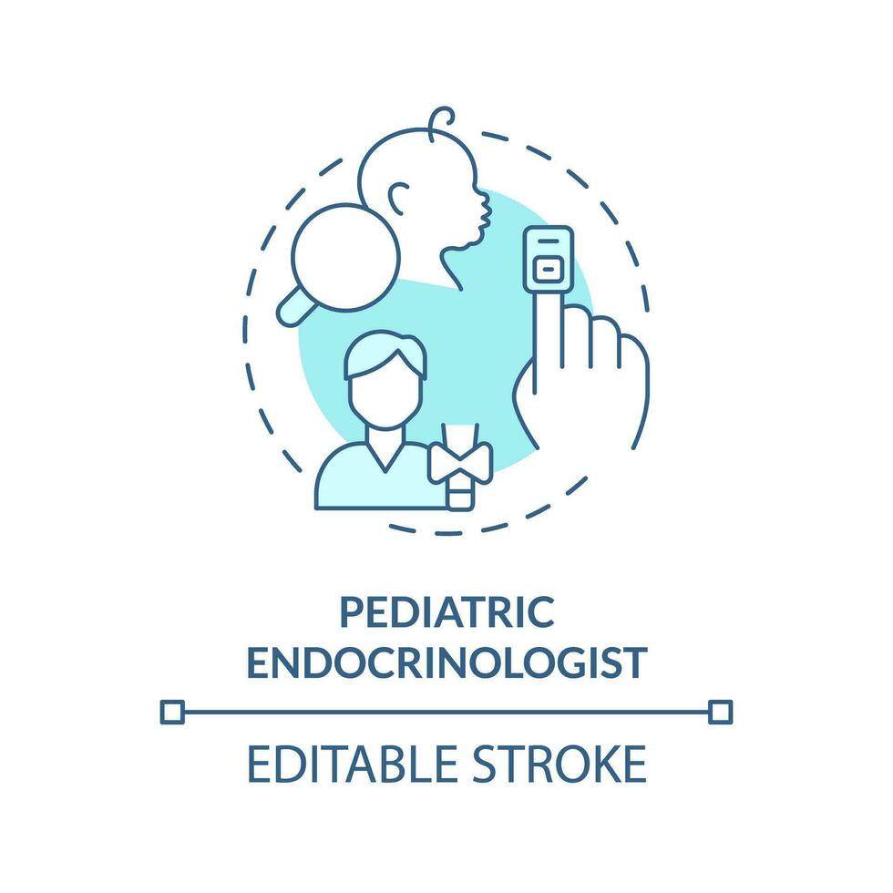 pediatrisch endocrinoloog turkoois concept icoon. endocriene systeem. hormonaal onbalans. kinderen dokter. medisch centrum abstract idee dun lijn illustratie. geïsoleerd schets tekening. bewerkbare beroerte vector