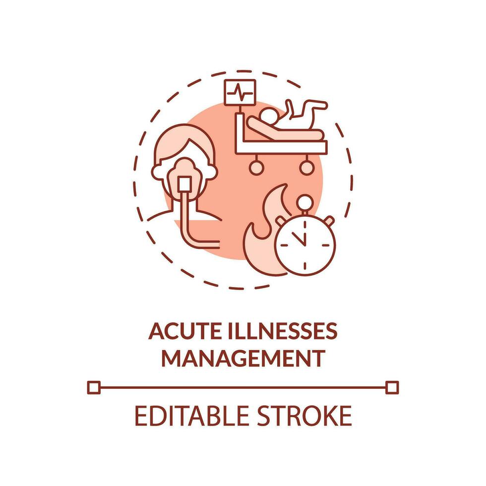 acuut ziekten beheer rood concept icoon. kind blessure. in werking kamer. pijn Verlichting. snel antwoord. dringend zorg abstract idee dun lijn illustratie. geïsoleerd schets tekening. bewerkbare beroerte vector