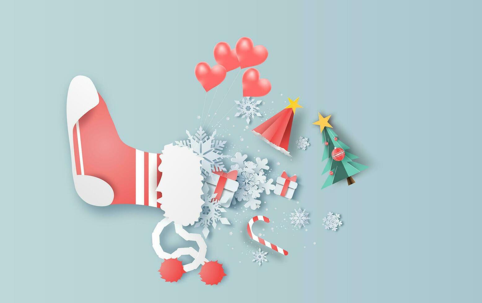 top visie van Kerstmis rood sok decoratie met wit sneeuwvlokken. grafisch ontwerp voor Kerstmis en winter. vector