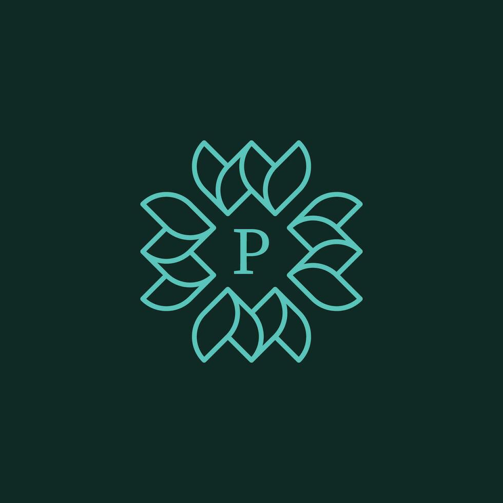 eerste brief p bloemen sier- grens kader logo vector