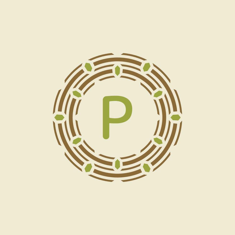 eerste brief p sier- grens cirkel kader logo vector