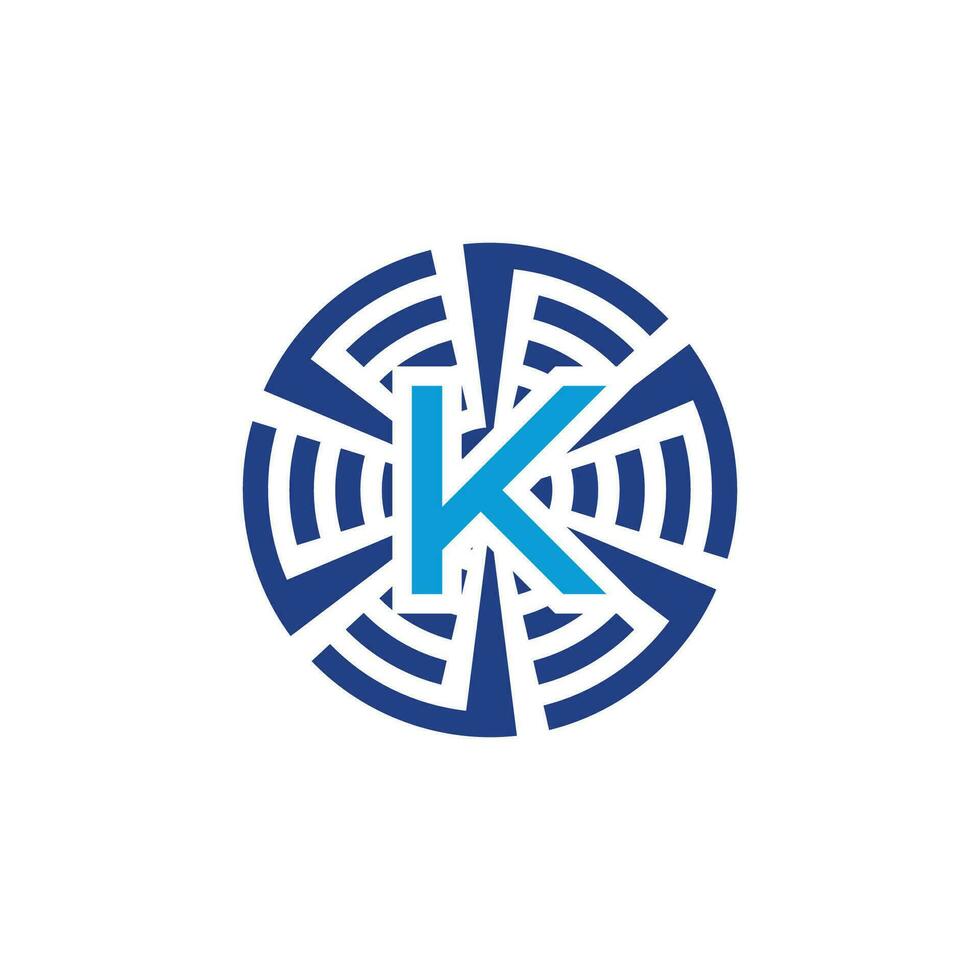 eerste brief k circulaire technologie embleem logo vector