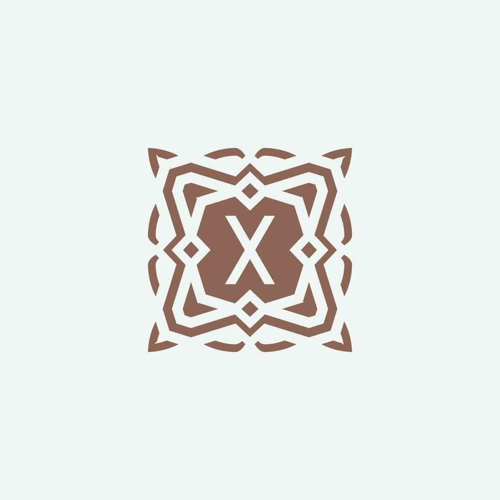eerste brief X embleem logo. sier- abstract ster patroon kader logo vector