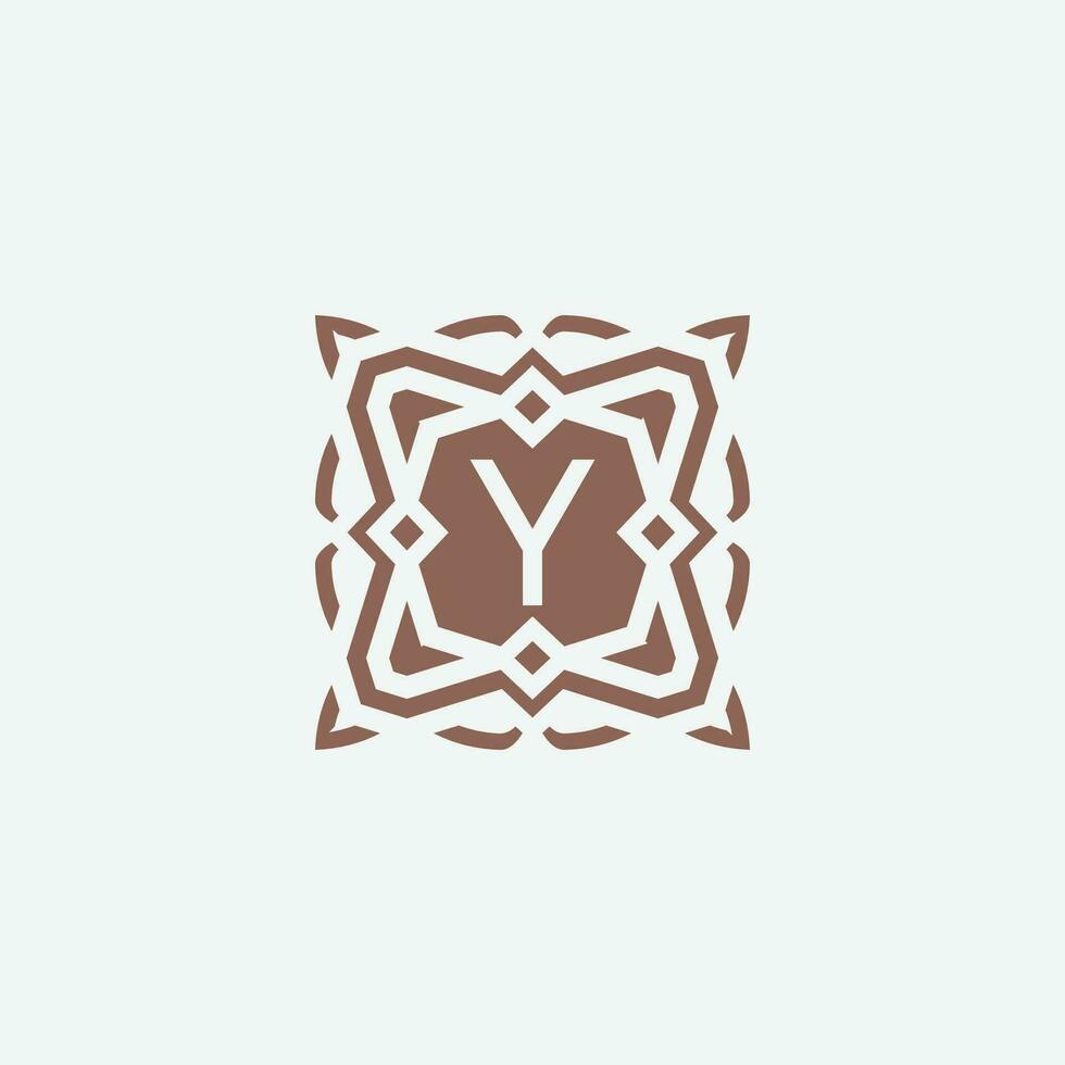 eerste brief y embleem logo. sier- abstract ster patroon kader logo vector