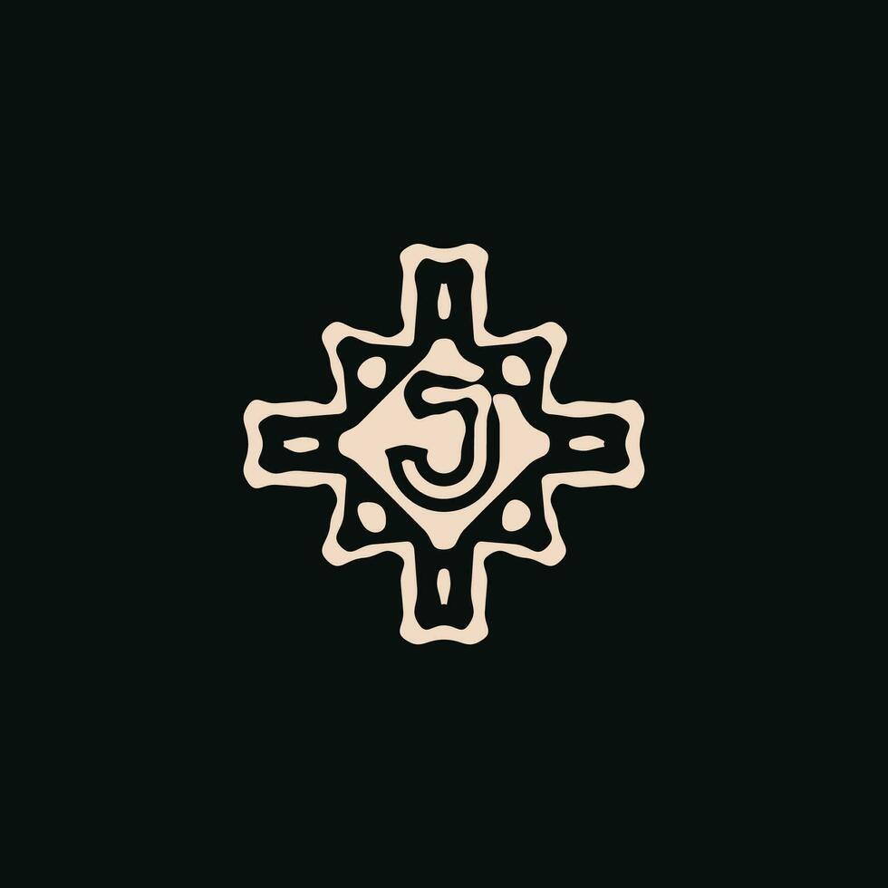 eerste brief j logo. uniek stam etnisch ornament oude embleem vector