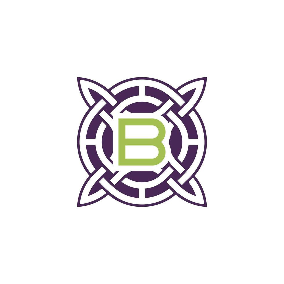 eerste brief b kruising patroon kader keltisch knoop logo vector