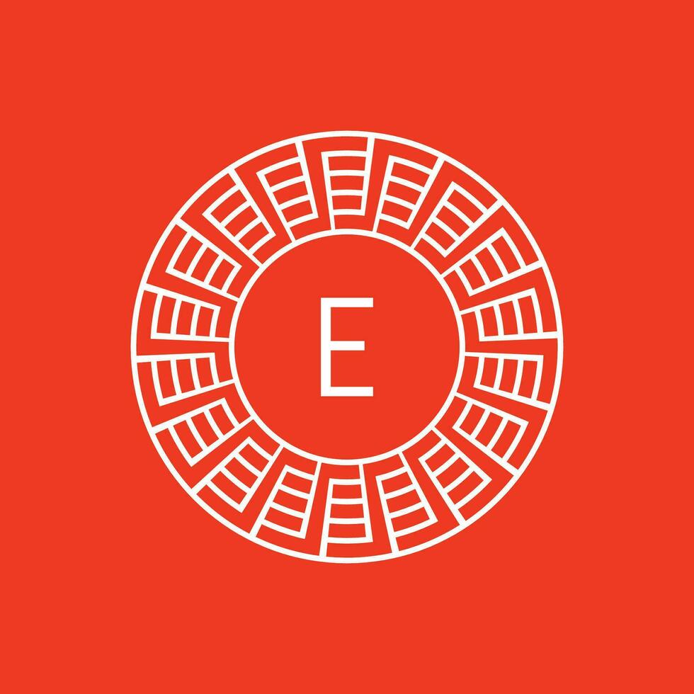 eerste brief e sier- embleem kader cirkel patroon logo vector