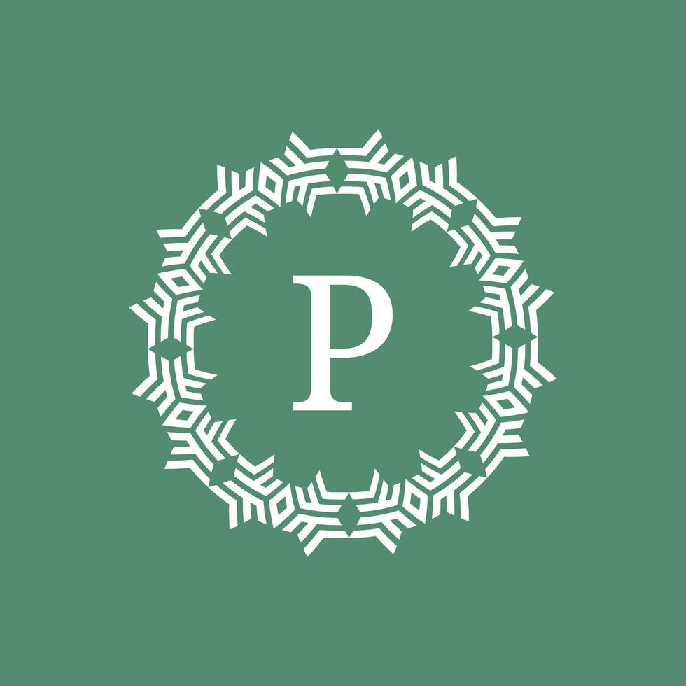 eerste brief p sier- futuristische cirkel patroon kader embleem logo vector