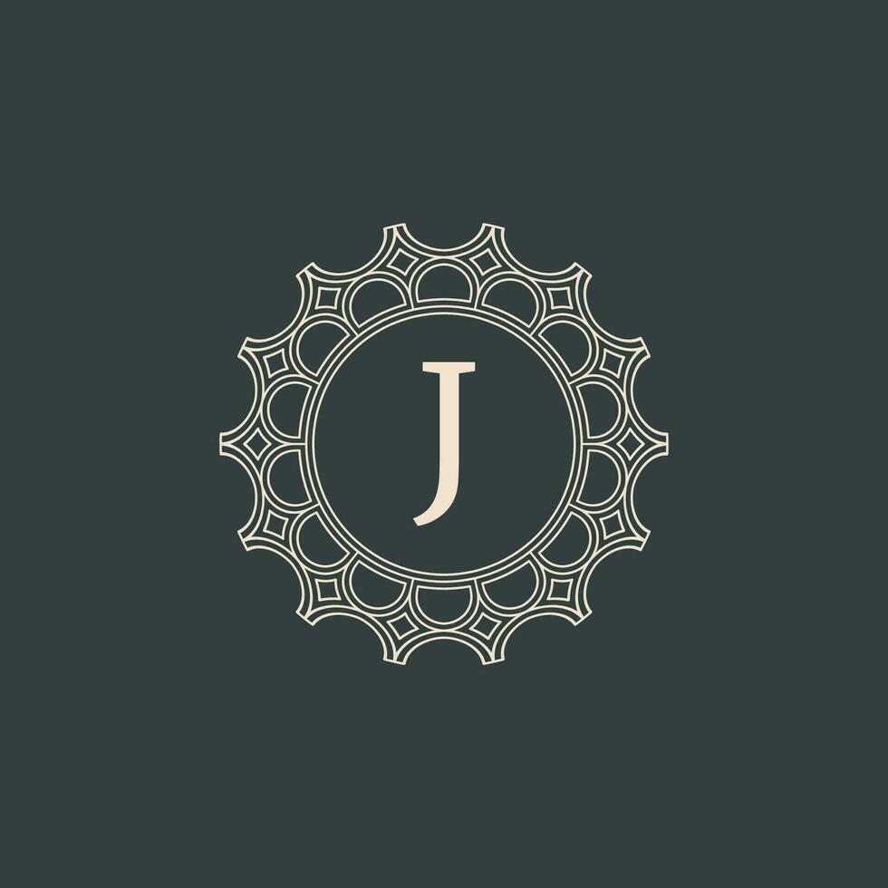 elegant brief j sier- bloemen cirkel kader grens logo vector