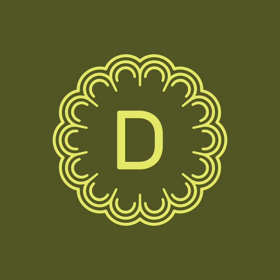 eerste brief d bloemen alfabet cirkel embleem insigne logo vector