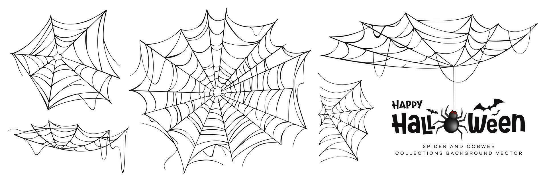 gelukkig halloween spin en spinneweb collecties zwart ontwerp Aan wit achtergrond, eps 10 vector illustratie