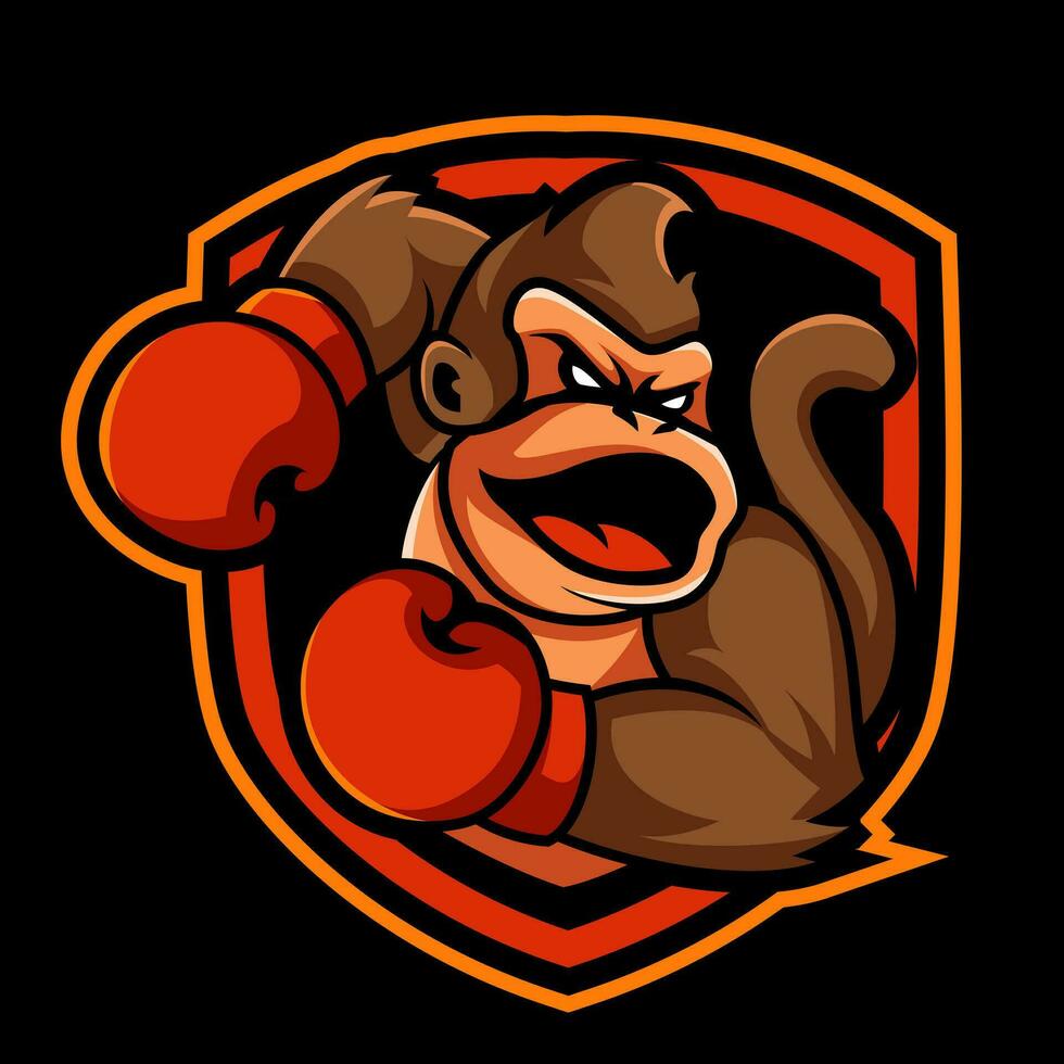 boksen chimpansee, gorilla, aap Op maat logo ontwerp vector