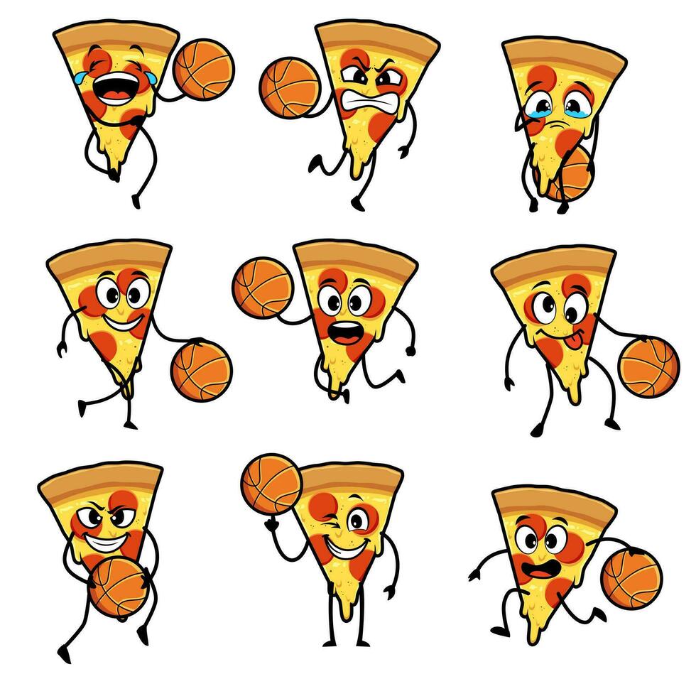 pizza basketbal reeks tekenfilm vector