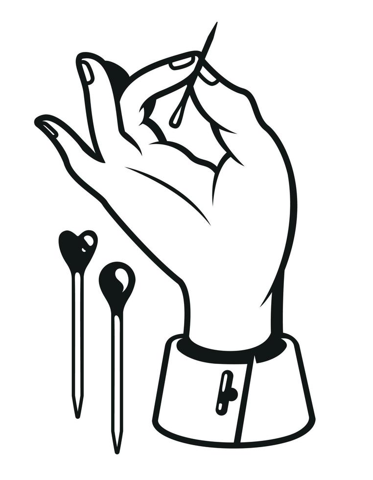 vectorillustratie van een hand met een naald vector