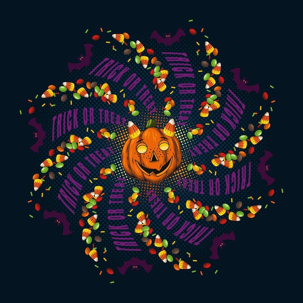 ronde halloween illustratie met snoep, pompoen vector