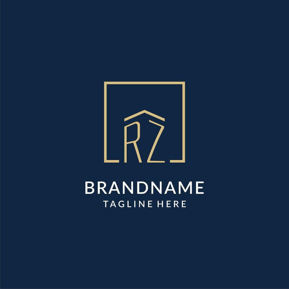 eerste rz plein lijnen logo, modern en luxe echt landgoed logo ontwerp vector