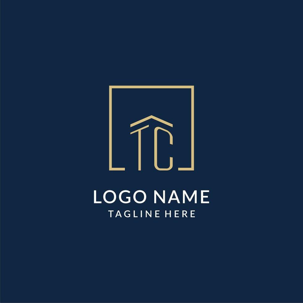 eerste tc plein lijnen logo, modern en luxe echt landgoed logo ontwerp vector