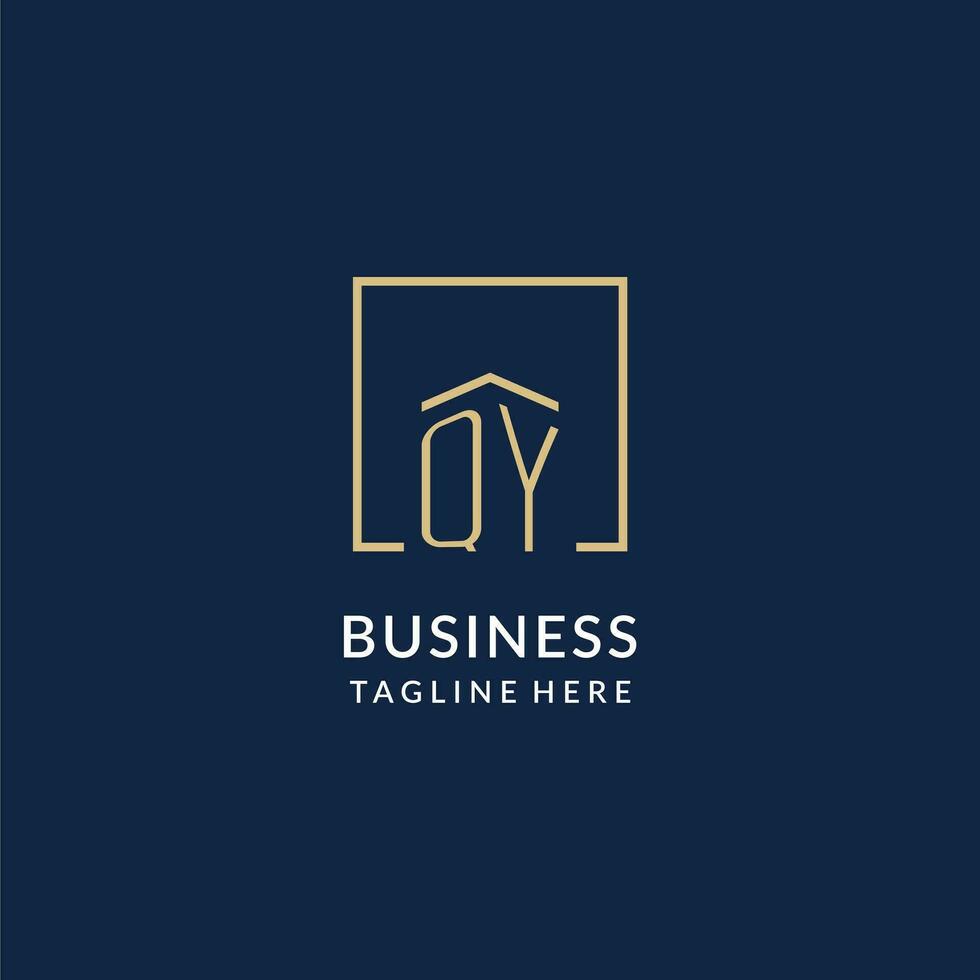 eerste qy plein lijnen logo, modern en luxe echt landgoed logo ontwerp vector
