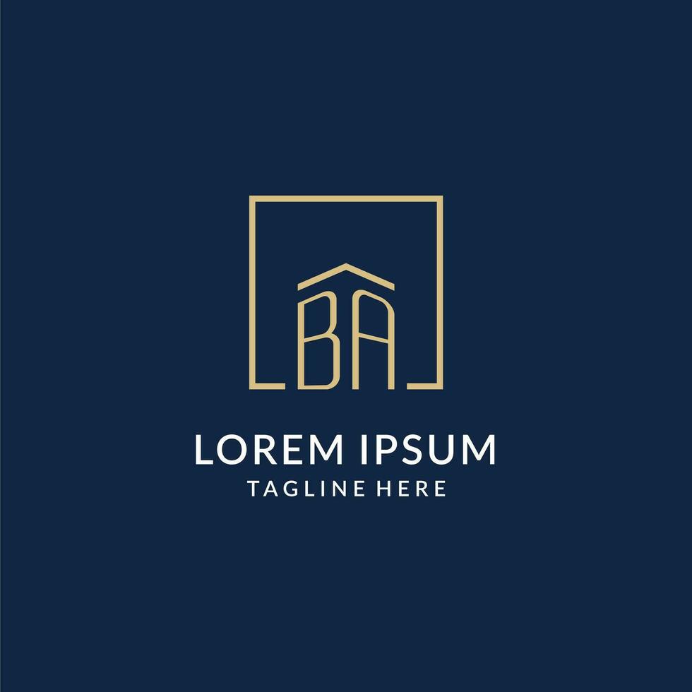 eerste ba plein lijnen logo, modern en luxe echt landgoed logo ontwerp vector