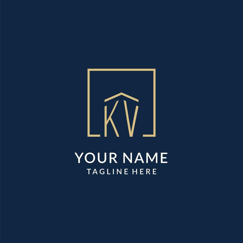 eerste kv plein lijnen logo, modern en luxe echt landgoed logo ontwerp vector