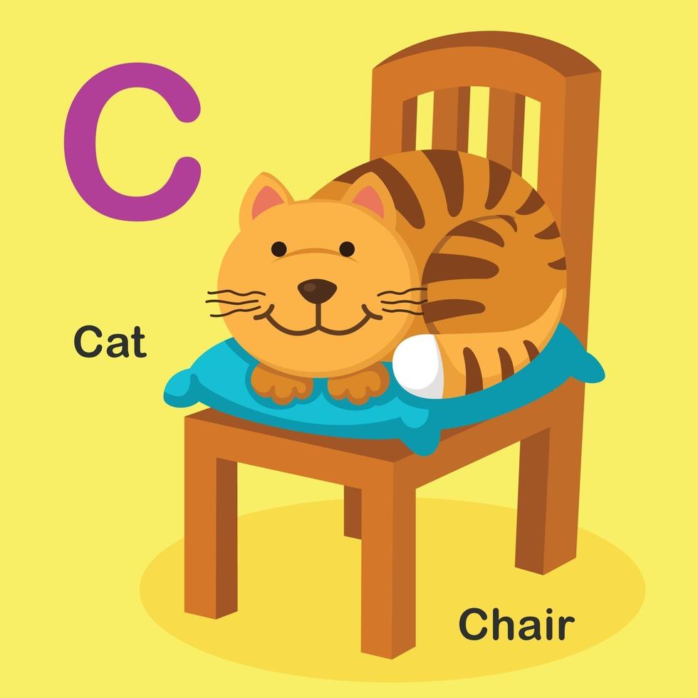 illustratie geïsoleerd dier alfabet letter c-kat, stoel vector