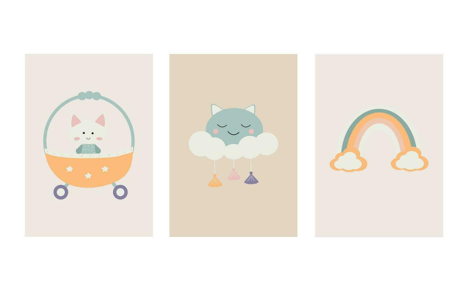 een verzameling van charmant Scandinavisch stijl boho baby kaarten met aanbiddelijk tekening kinderen clipart.cute tekenfilm Boheems kinderkamer posters.voor douche uitnodigingen, affiches, en meer. vector