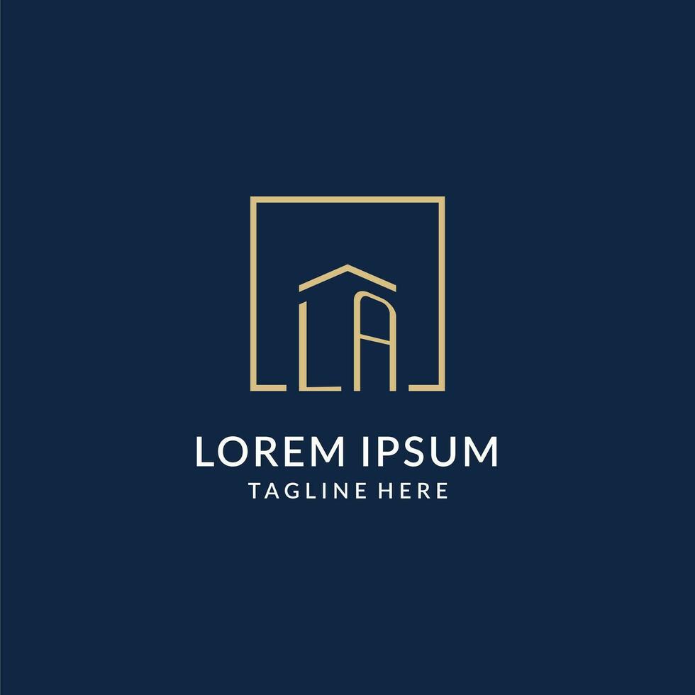 eerste la plein lijnen logo, modern en luxe echt landgoed logo ontwerp vector