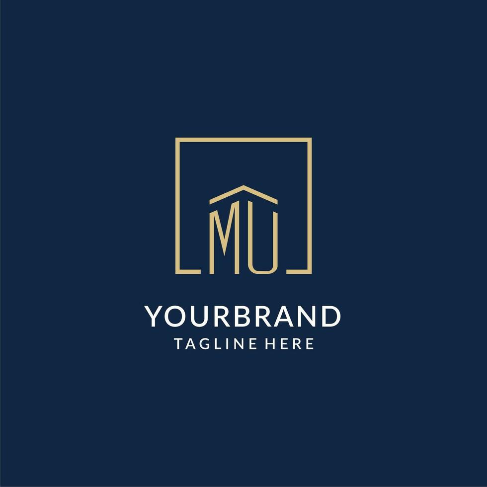 eerste mu plein lijnen logo, modern en luxe echt landgoed logo ontwerp vector