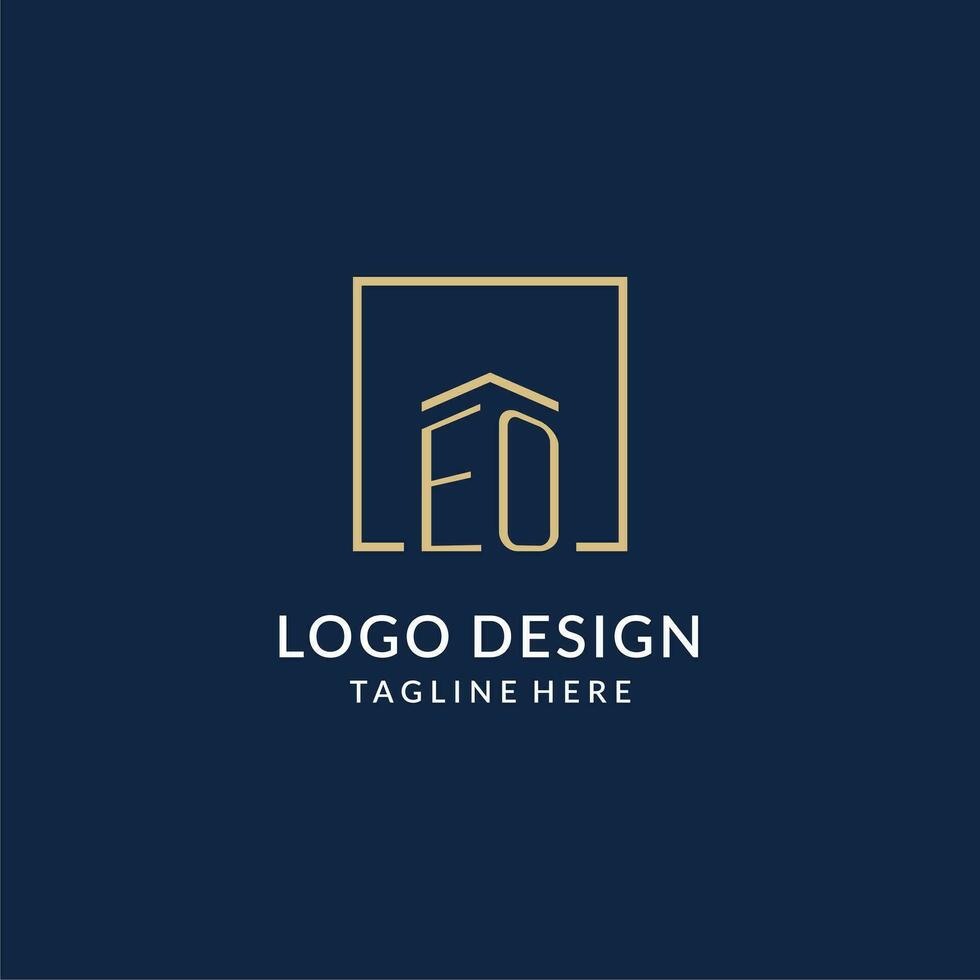 eerste eo plein lijnen logo, modern en luxe echt landgoed logo ontwerp vector