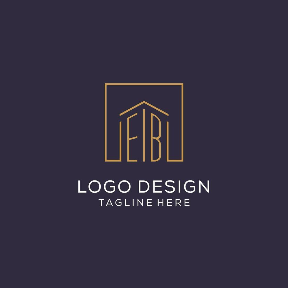 eerste eb logo met plein lijnen, luxe en elegant echt landgoed logo ontwerp vector