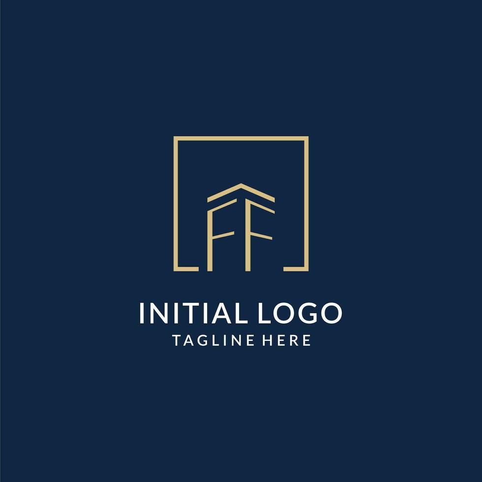 eerste ff plein lijnen logo, modern en luxe echt landgoed logo ontwerp vector