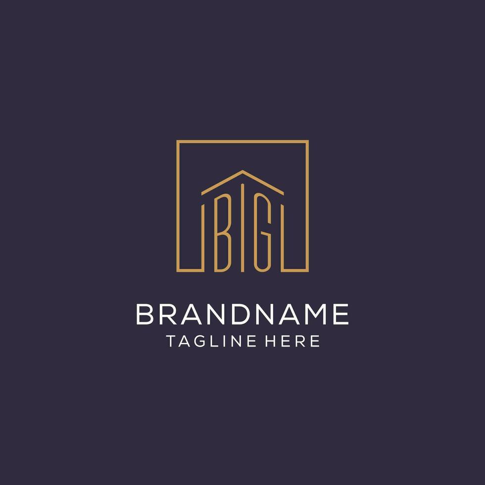 eerste bg logo met plein lijnen, luxe en elegant echt landgoed logo ontwerp vector