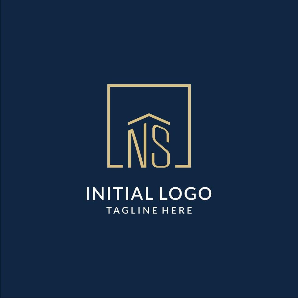 eerste NS plein lijnen logo, modern en luxe echt landgoed logo ontwerp vector