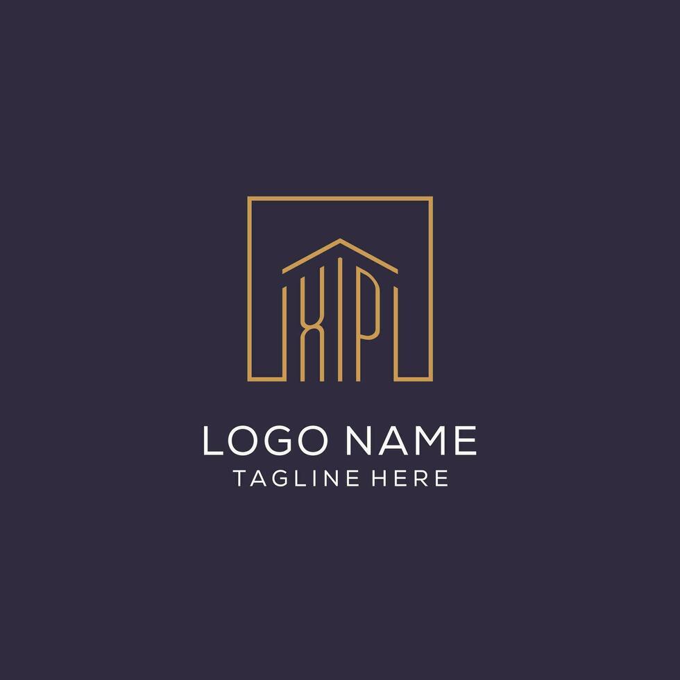 eerste xp logo met plein lijnen, luxe en elegant echt landgoed logo ontwerp vector