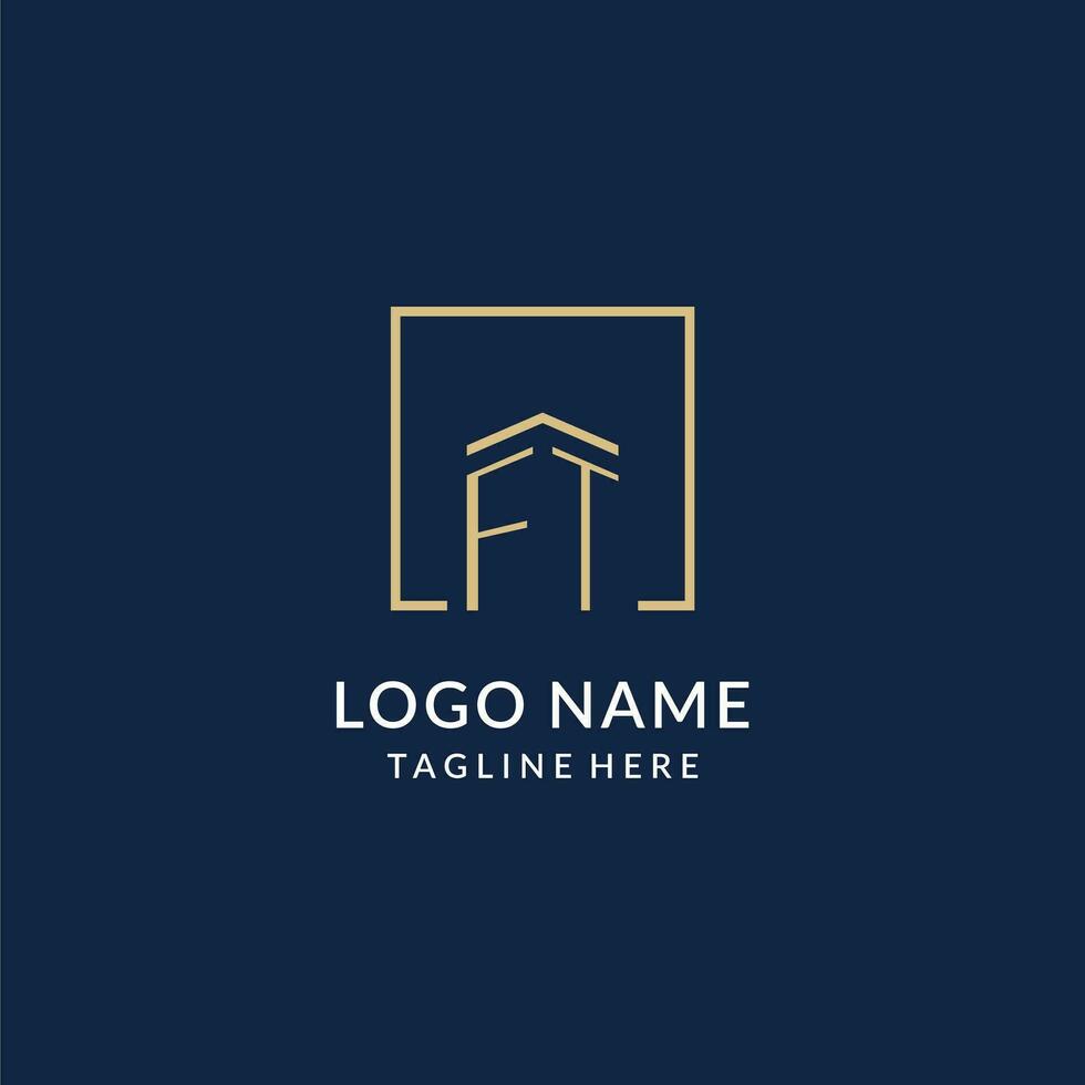 eerste ft plein lijnen logo, modern en luxe echt landgoed logo ontwerp vector